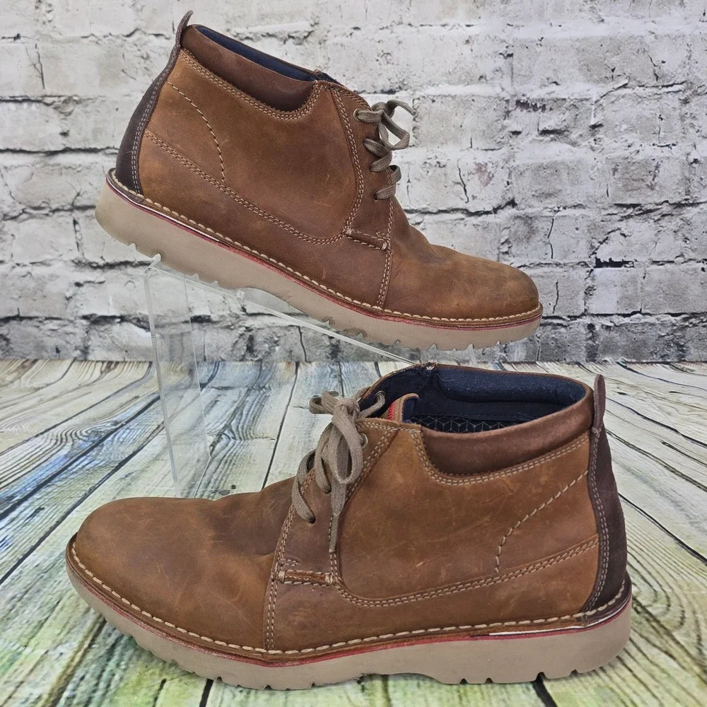Clarks Vargo Mid Chukka Boots Mens 10.5 Brown Leather Lace Up Casual Comfort